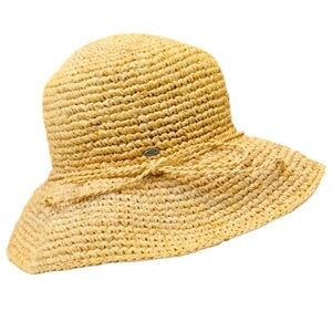 August tan natural straw woven floppy 14” brim beach hat one size